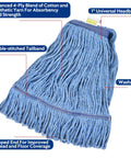 Beefy Heavy Duty Mop Head Replacement For General And Floor Cleaning, Wet Industrial Blue Cotton Looped End String Refills, 6 Pack, Durable 4 Ply Cotton Blend For Commercial Scrubbing