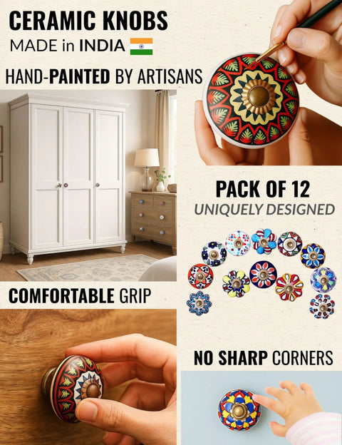 Get Ready For Major Furniture Glow Ups With Our 12 Pack Of Decorative Ceramic Drawer Pulls For Kitchen Cabinets And Bathroom Vanities Featuring Hand Painted Glazed Details That Are Super Tough And Bring Instant Boutique Vibes Just Swap Them On. Unique hand-painted ceramic knobs in colorful designs, pack of 12 for kitchens and vanities.