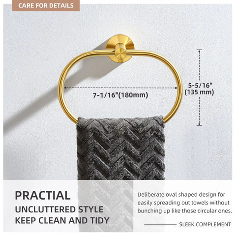 Slick Brushed Dark Gold Towel Ring With Swivel Hand Towel Holder SUS 304 Stainless Steel wall mounted with a towel in focus.