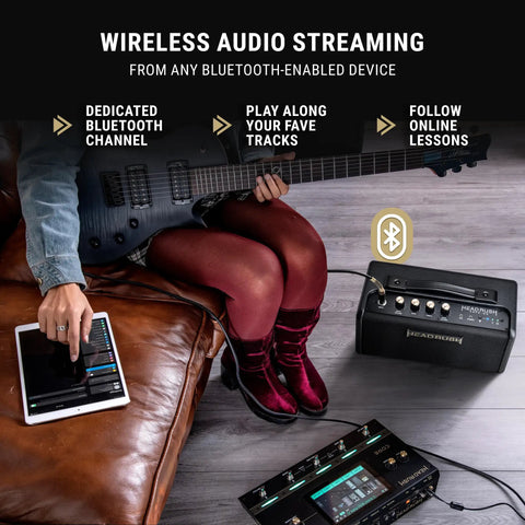 FRFR-GO Portable 30W Guitar Amp For Electric And Bass With Dual 3 Inch Speakers, Bluetooth, Rechargeable Battery in use