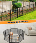 Tall Garden Fence With Gate 48 Inches High By 27 Inches Wide Panels 12 Panels Total About Twenty Seven Feet Long Heavy Duty Iron Yard Fence For Flower Beds And Pets Keeps Dogs Out Rust Resistant Gate Included installed outdoors and used indoors as pet fence