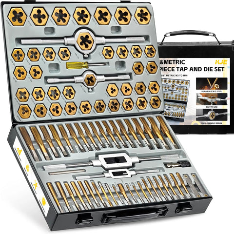 All In One 86 Piece SAE And Metric Tap And Die Set For Threading, Coarse And Fine Threads, Internal And External, shown in case