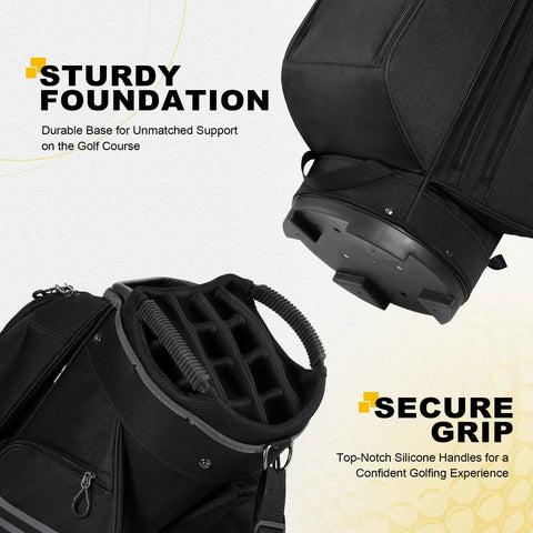 15 Way Golf Cart Bag With Divider Top, Easy Access Handles, Rain Cover, and durable base for weather protection on course.