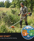 Man using Beast 52cc Gas Weed Eater 3 In 1 Trimmer Edger Brush Cutter With 18 Inch Cutting Path in a grassy field
