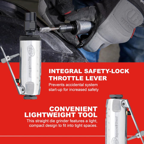 One Quarter Inch Air Die Grinder With Straight Head Design and safety lock throttle lever in aluminum housing