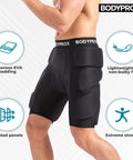 Side view of black Gnarly Protective Padded Shorts For Snowboard, Skate And Skiing with 3D hip, butt, and tailbone protection