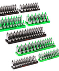 8 Piece Metric And SAE Socket Organizer Tray Set Black And Green Socket Holders For Standard And Deep Sockets Stores 176 Sockets With High Visibility Markings And Vertical Peg Board Design For Grab And Go Access