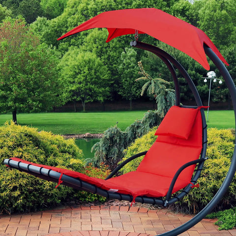 Outdoor Hanging Lounge Chair Replacement Cushion And Floating Umbrella Fabric Red For Curved Swing Chair Easy Refresh Durable Materials Weather Resistant And No Fuss Perfect Patio Update in a garden setting