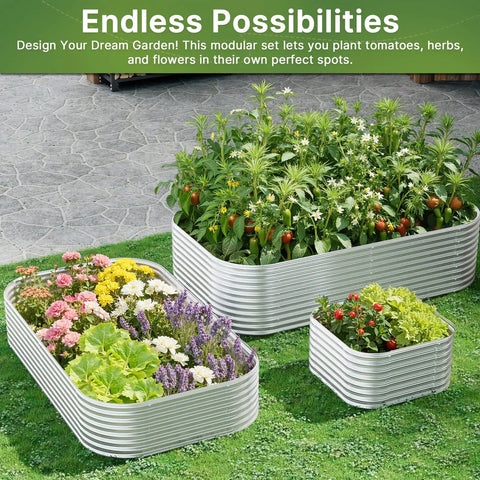 Galvanized Raised Garden Bed Set 3 Piece Outdoor Metal Garden Boxes For Vegetables And Flowers Above Ground Steel Beds