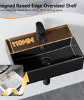Bathroom Wash Basin(45 * 31 * 13cm) - Countertop/Wall-Mounted Recular Sink (Black) with raised-edge shelf and faucet.