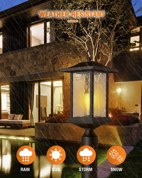Outdoor Dusk to Dawn Post Light 21 Inch Exterior Lamp Post Lantern with Pier Mount Base Black Cast Aluminum and Water Glass
