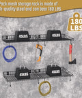 4 Pack Heavy Duty Garage Wall Shelves With 8 Hooks, Wall Mounted Floating Shelves Hold Up To 45 Lbs Each, black mesh storage.