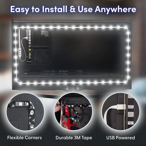 Dope Ambient TV Bias Lighting LED Backlight Strip on rear of TV, USB powered with 3M adhesive, for 41 to 59 inch TVs, easy install.