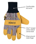 Premium Leather Work And Ski Gloves 1927KW Medium with Otto striped canvas back and comfortable knit wrist.