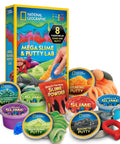 Ultimate Slime Kit And Putty Lab With Eight Varieties Of Slime And Putty Including Magnetic Slime Glow In The Dark Putty Color Changing Putty Snot Slime And Bouncing Putty A Totally Fun Sensory STEM Toy For Kids displayed with colorful containers and packaging.