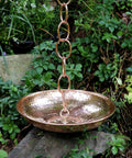 Large Copper Rain Chain Basin 16.5 Inch Diameter 4 Inch High Handmade 20 Gauge Pure Copper With Patina Finish in garden setting