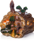 Tree Trunk Fairy House Solar Light For Outdoor Decor And Garden, Cute Flickering LED Backyard Ornament with squirrel detail