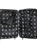 InUSA VASTY 20-inch red carry-on luggage with spinner wheels, opened to show interior with straps and zip pocket.