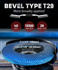 Front view of blue 4.5in zirconia flap disc with 7/8in arbor on grinder (Type 29, 40 grit)