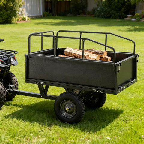 Heavy Duty Steel Dump Cart Trailer With 600 Lb Load Capacity 17 Cu Ft Tow Behind Hauler For ATV Lawn Tractor And Garden