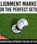 Devil Ball Face Angle Trainer on grass with alignment marker for putting practice setup
