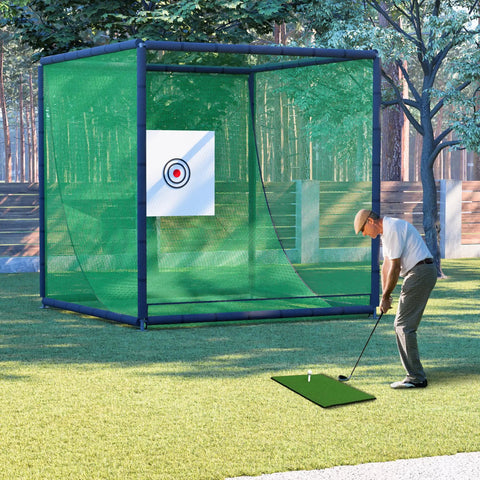Backyard Golf Practice Net Cage Kit With Durable Metal Frame For Driving Chips And Iron Shots 10x10x10Ft in use