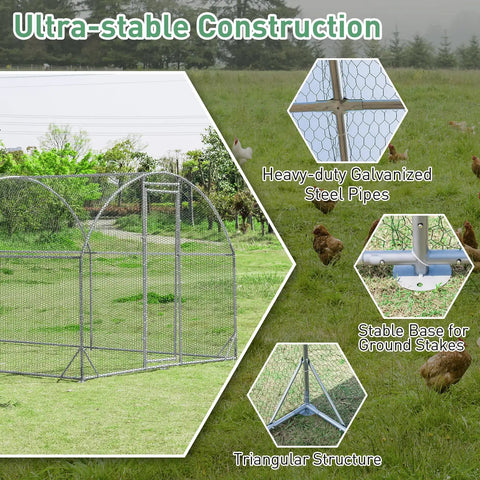 Heavy Duty 12.5 Foot Metal Chicken Coop With Galvanized Walk In Run And Waterproof PE Cover Dome Shaped Poultry Cage details