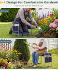 Foldable Garden Kneeler And Seat With Two In One Design For Comfortable Weeding And Raised Bed Work Detachable EVA Foam Pad 350 Lbs Heavy Duty Metal Frame Tool Pouch Portable Stool For Seniors Blue