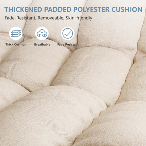 Thick padded cushion for Double Wicker Egg Chair Rocker For Indoor Or Outdoor Patio Cozy Two Person Lounge Chair with labels.