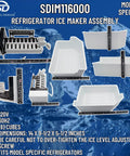 Model Specific Ice Maker Replacement Kit For Refrigerator IM116000 shown with ice tray, water valve, and parts
