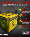 Four Sided Archery Target Bag For Backyard Practice And Outdoor Training Double Duty Field Point Target For Bows Up To 500 FPS With 50 Plus Bullseye Points Portable Durable Target For Easy On The Go Shooting showing logo and features