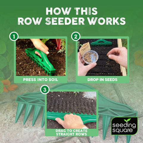 Diagram showing Row Seeder Handheld Garden Tool For Precise Seed And Seedling Spacing In Rows And Trays Easy To Use.