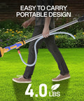Person carrying Cordless Stick Water Transfer Pump On The Go With 720GPH Output, lightweight design in garden.