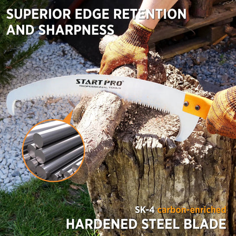 23ft Reach Tree Pruning Saw For Easy High Reach Yard Work No Ladder Needed Telescopic Manual Lightweight Extendable Pole Saw With Sharp Carbon Enriched Blade showing blade cutting a log