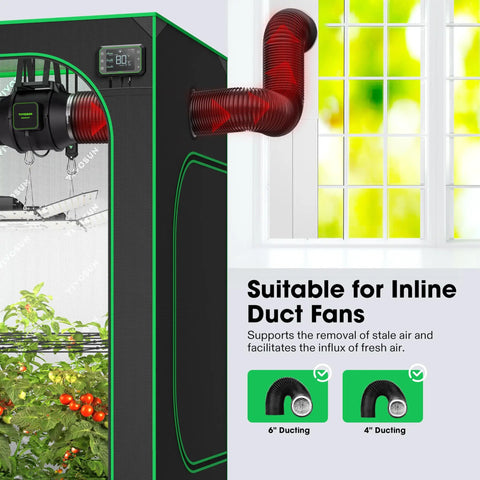All In One Window Vent Kit For Portable ACs And Dryers in use with 6 inch ducting for air exchange in green grow tent