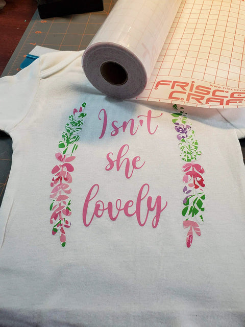 Clear Transfer Tape For Heat Transfer Vinyl High Tack Mask For Printable HTV And Patterned Films DIY Friendly Adhesive with floral design t-shirt.