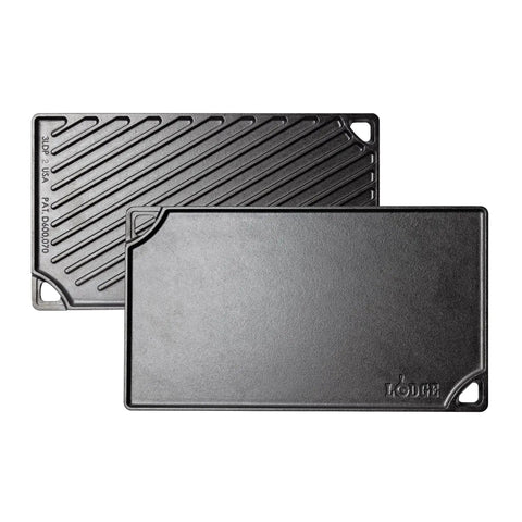 Reversible Cast Iron Grill And Griddle Pan For Two Burners 16.75 By 9.5 Inches Preseasoned PFAS Free Cookware with dual surfaces