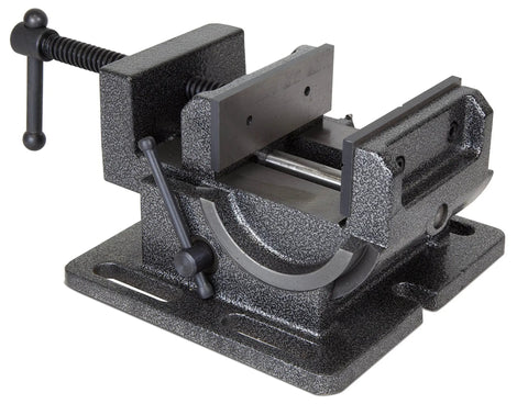 Beefy Tilting Vise For Benchtops And Drill Presses With A 4.25 Inch Jaw Opening 4.25 By 1.75 Inch Jaws Powder Coated Cast Iron Seven Tilting Stops 0 To 90 Degrees Five Half Inch Mounting Brackets For Drill Press Tables, cast iron vise with 4.25 in jaws
