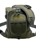 Micro Fly Fishing Chest Pack With Front Workstation And Tippet Spool Holder, side view showing secure pockets, green.