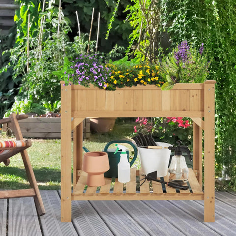 Raised Garden Bed With Grow Grid, 36 Inch High By 25 Inch Wide By 37 Inch Long, Eight Pocket Herb Planter in outdoor garden