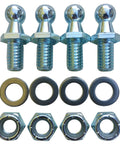 4 Pack 10mm Ball Studs With Hardware 5/16-18 Threads 1/2 Inch Long Shank Gas Lift Support Strut Fitting Kit Includes 4 Washers And 4 Nylock Nuts Zinc Plated Beefy Lifetime Guarantee, shown with washers and nuts