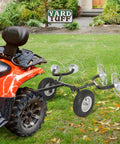 Acreage Lawn Rake With Four Tine Steel Tow Behind Dethatcher for lawn and garden cleanup and leveling attachment shown on lawn