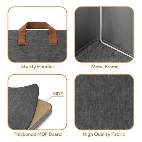 Close-up of Extra Large Shelf Storage Baskets With Metal Frame Linen Fabric Storage Bins showing handles, frame, MDF board, fabric