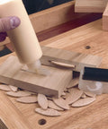 Hefty No 10 Compression Beech Joiner Biscuits, 75 pieces, being glued into wooden panels for cabinet builds and furniture restorations.