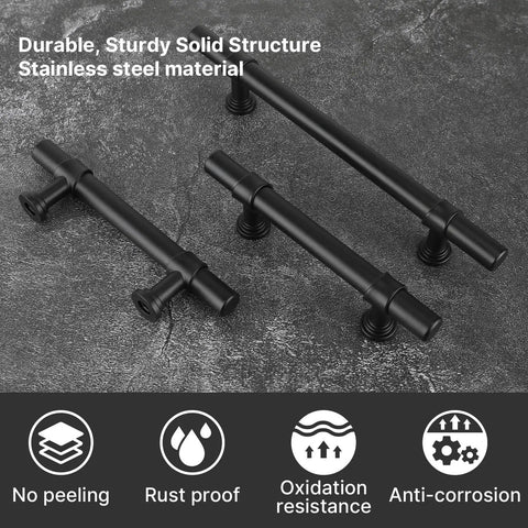 Matte Black Cabinet Pulls 15 Pack, 3 Inch Center to Center, 5 Inch Overall Length, Stainless Steel Handles displayed on a surface
