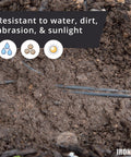 Go-To Low Voltage Wire 16/2 For Landscape Lighting And Outdoor Projects 250 Ft Black 16 Gauge buried in dirt showing durability