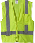 Heavy Duty Industrial Safety Vest In Vibrant Safety Green Featuring Built Tough Reflective Mesh And Low Key Amazing Coverage For All You Job Site Heroes Working The Day Shift, front view with zip and pocket.