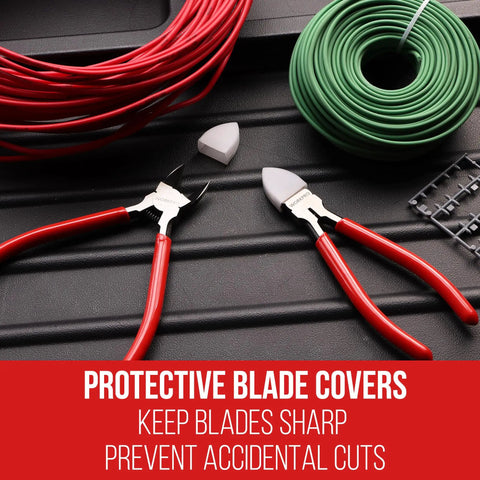 Two Pack 6 Inch Flush Cut Wire Cutters For Precision Side Cutters In Electronics And Jewelry Pro Grade Neat Burr Free Copper Wire Four Millimeters And Soft Wire Two Point Three Millimeters Not For Hard Wires Or Thick Cables, with blade covers