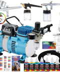 Cool Runner II Airbrush Kit With Dual Fan Compressor, Three Airbrushes, Six Color Acrylic Paint Set, Cleaning Brushes And How-To Manual