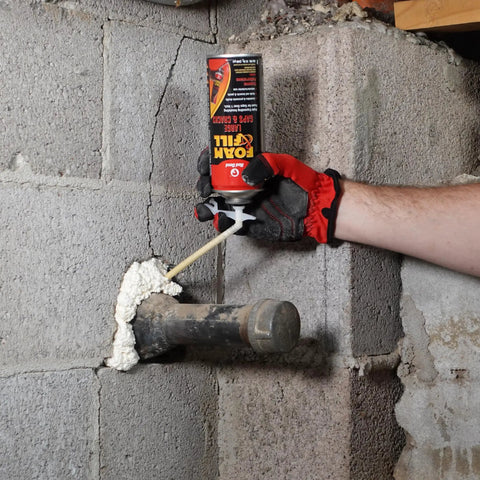 Tough As Nails Expanding Spray Foam Insulation Sealant For Large Gaps And Cracks, 12 Oz Off White polyurethane sealing pipe gaps.